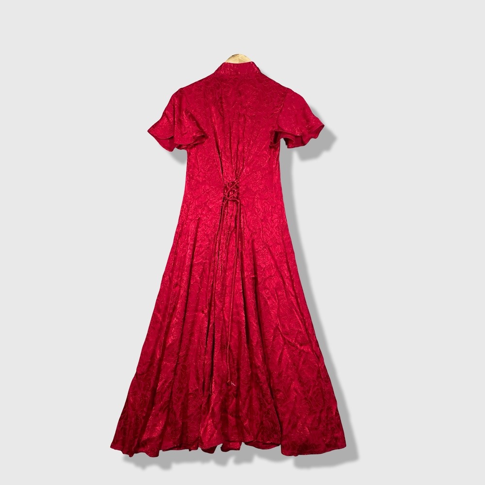 New Frontier Maxi Dress Women Size 3 Red Vintage Jacquard Coquette Goth Romantic - Picture 5 of 10